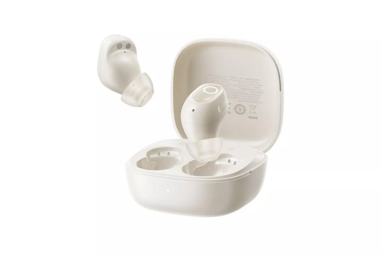 Auriculares Baseus Bass BD1 inal&aacute;mbricos Bluetooth para uso diario con refuerzo de graves y resistencia IP55 blancos