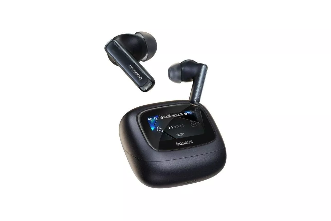 Auriculares Baseus Bowie M2s inal&aacute;mbricos Bluetooth con Cancelaci&oacute;n de Ruido, micr&oacute;fono y pantalla en estuche, negros