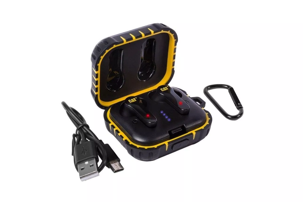Auriculares Caterpillar CP-CAT-BT-EARBUD inal&aacute;mbricos Bluetooth con Cancelaci&oacute;n de Ruido, micr&oacute;fono y resistencia IP55, negros