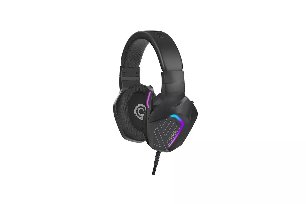 Auriculares Oniverse Meteor con cable USB-C y jack 3,5 mm para gaming con micr&oacute;fono ajustable, control de volumen y luces LED, color negro