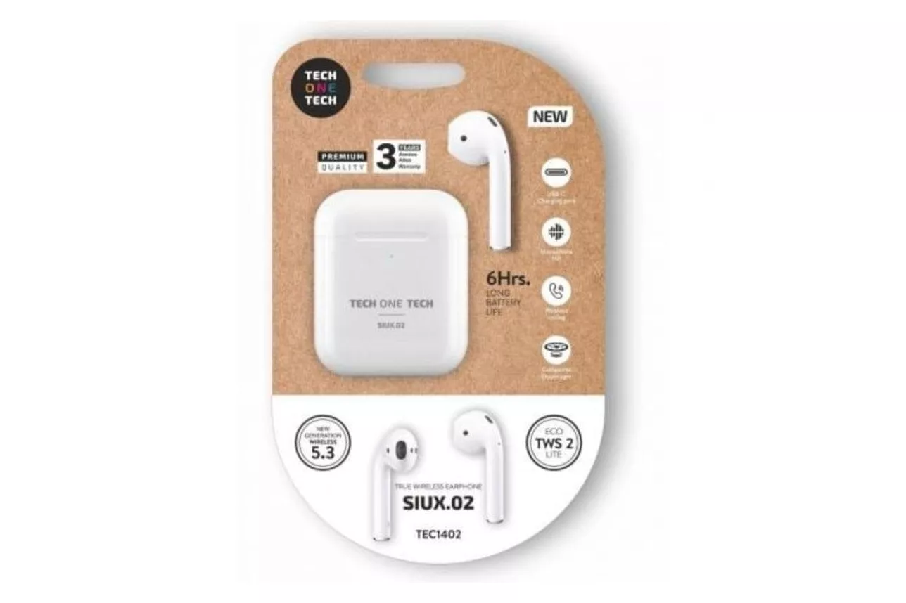 Auriculares Tech One Tech SIUX.2 inal&aacute;mbricos Bluetooth TWS con estuche de carga blancos