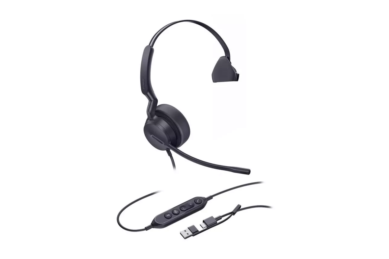 Auriculares Yealink UH42 Mono con cable USB-C/A para llamadas y m&uacute;sica, diadema, control en cable, negro