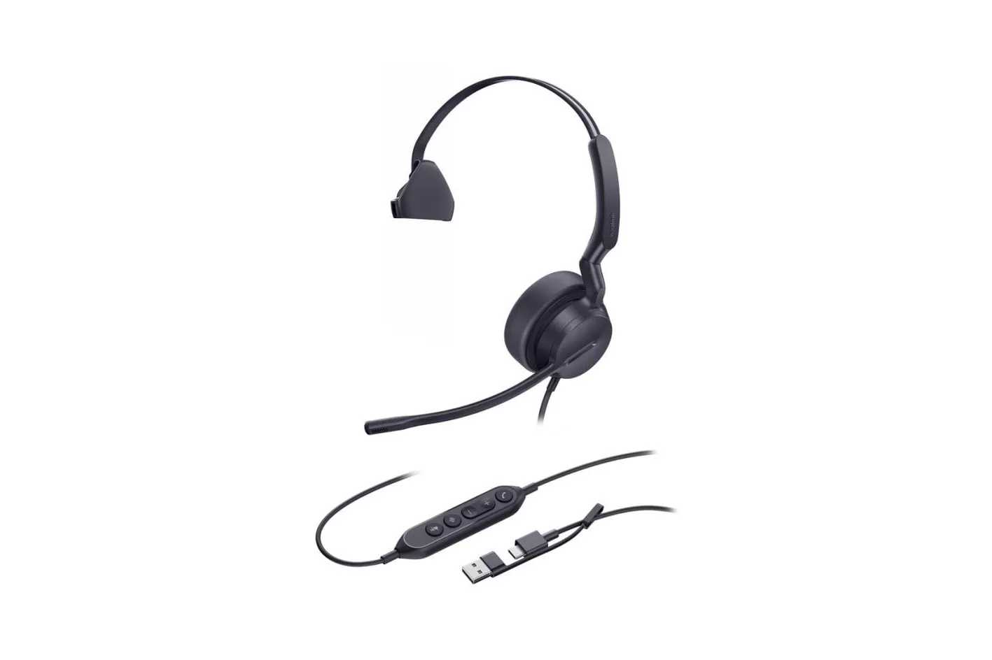 Auriculares Yealink UH42 Mono con cable USB-C/USB-A para llamadas y m&uacute;sica, con micr&oacute;fono y supresi&oacute;n de ruido, color negro