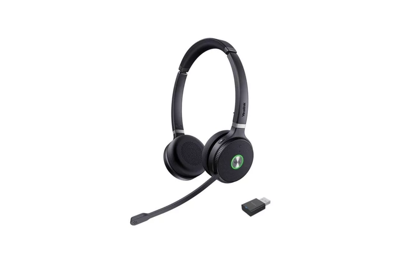 Auriculares Yealink WH62 Dual inal&aacute;mbricos DECT USB para oficina y teletrabajo con cancelaci&oacute;n de ruido, micr&oacute;fono y bot&oacute;n Teams, color negro