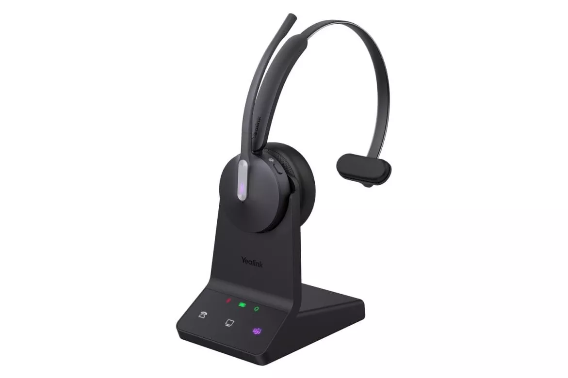 Auriculares Yealink WH64 Mono inal&aacute;mbricos Bluetooth y DECT para oficina con cancelaci&oacute;n de ruido negros