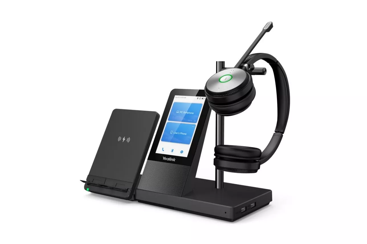 Auriculares Yealink WH66 Dual UC inal&aacute;mbricos Bluetooth para oficina con cancelaci&oacute;n de ruido y base de carga negros