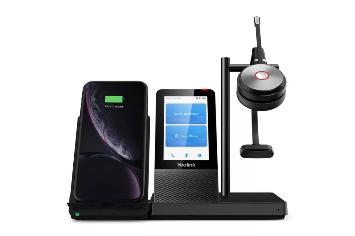 Auriculares Yealink WH66 Mono UC inal&aacute;mbricos Bluetooth para oficina con micr&oacute;fono con cancelaci&oacute;n de ruido, base de carga y pantalla t&aacute;ctil, color negro
