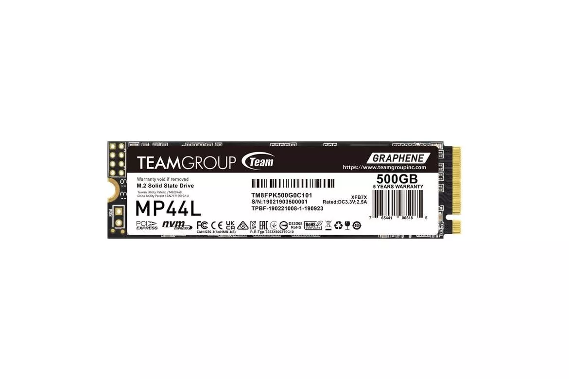 Disco Duro Team Group MP44L 500GB M.2 PCIe 4.0 NVMe 5000MB/s + Disipador Grafeno