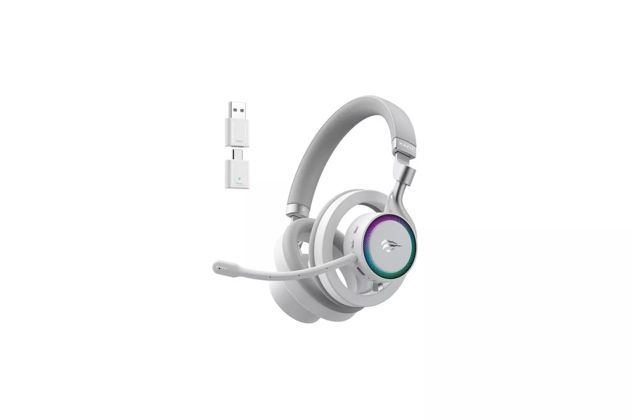 Auriculares Havit Fuxi-H8 inal&aacute;mbricos Bluetooth y con cable para gaming con RGB blanco