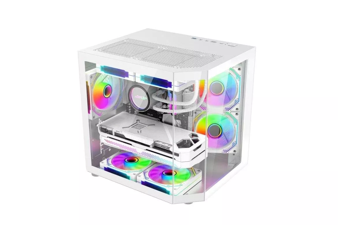 Carcasa ProGaming Alma Blanca Cube Tower Micro-ATX con 3 ventiladores ARGB