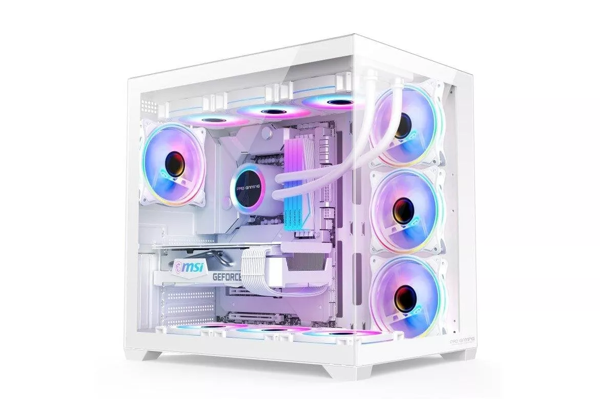 Caja ProGaming Elite Cube Tower Blanca con 7 ventiladores ARGB