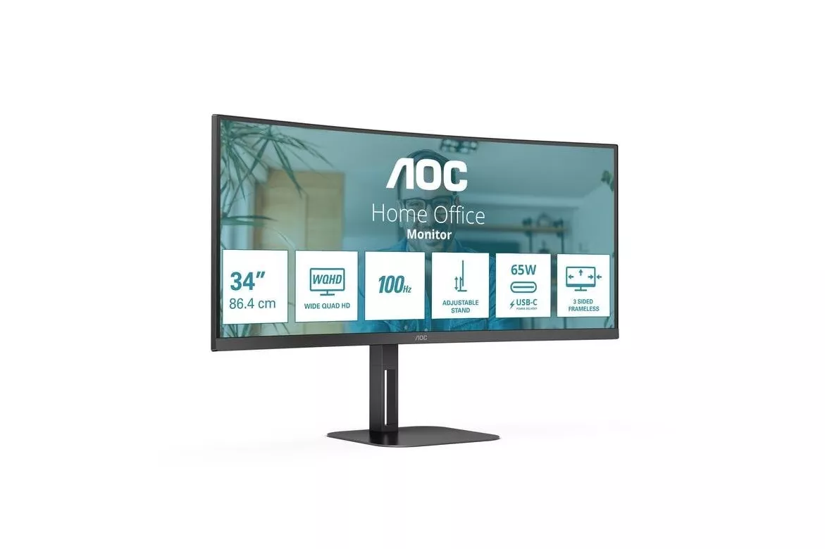 Monitor AOC CU34V5C/BK/23 34" UltraWide QHD 100Hz VA Curvo USB-C Altura Ajustable