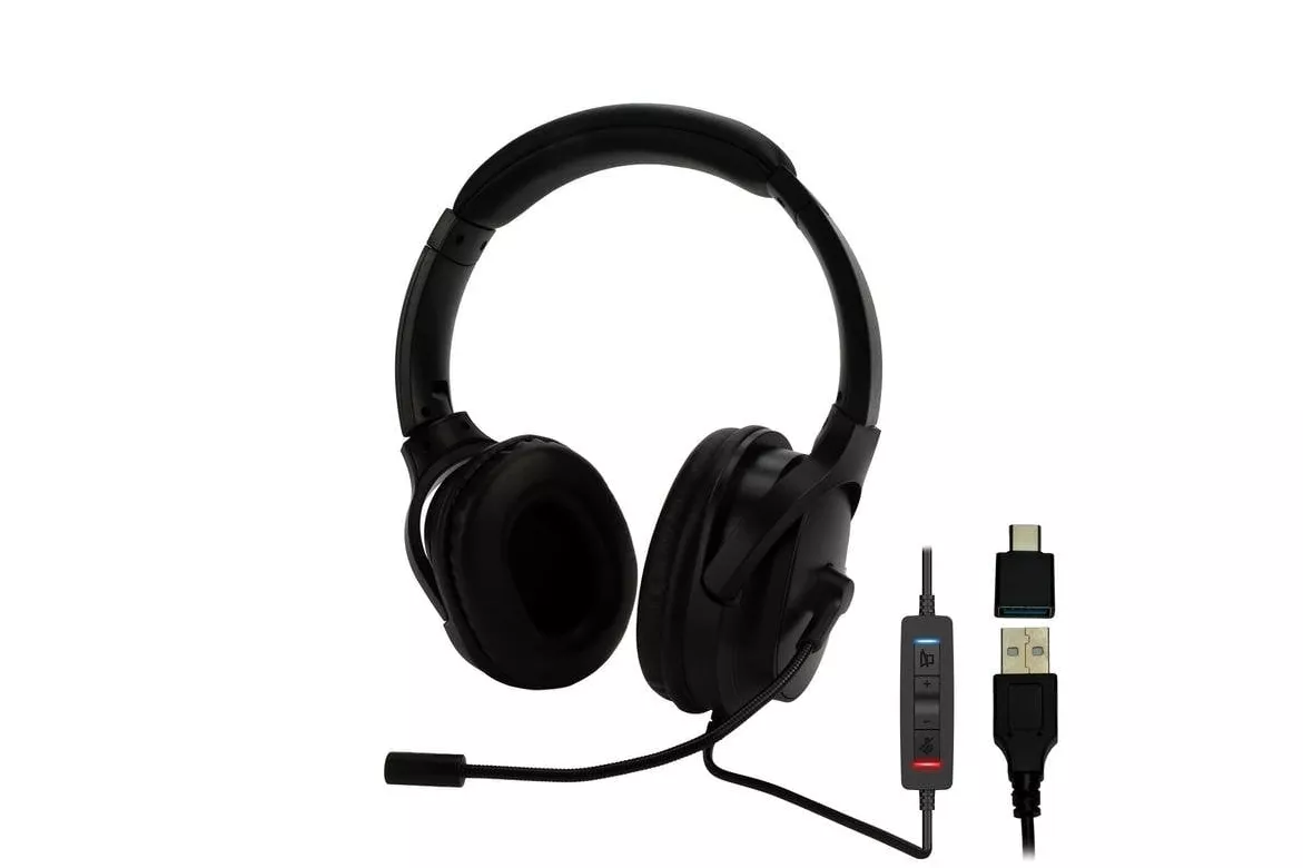 Auriculares MCL MK1A99AZZZCSQMUSB con cable USB-A/USB-C para oficina y uso diario negros
