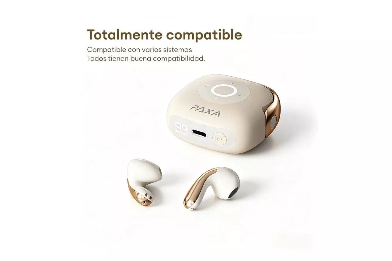 Auriculares Paxa-su6 inal&aacute;mbricos Bluetooth con control remoto 2 en 1, fotos remotas y bater&iacute;a beige