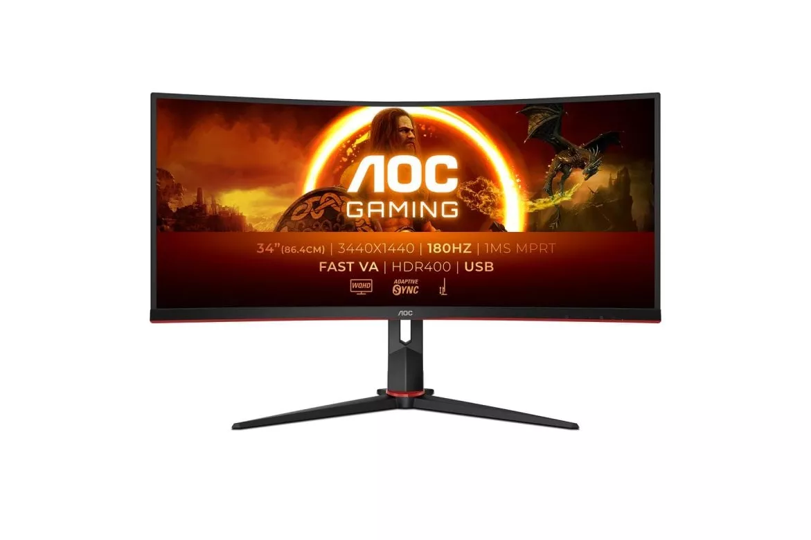 AOC CU34G2XPD/BK 34" WQHD 180Hz Fast VA Curvo HDR400 FreeSync Premium USB-C