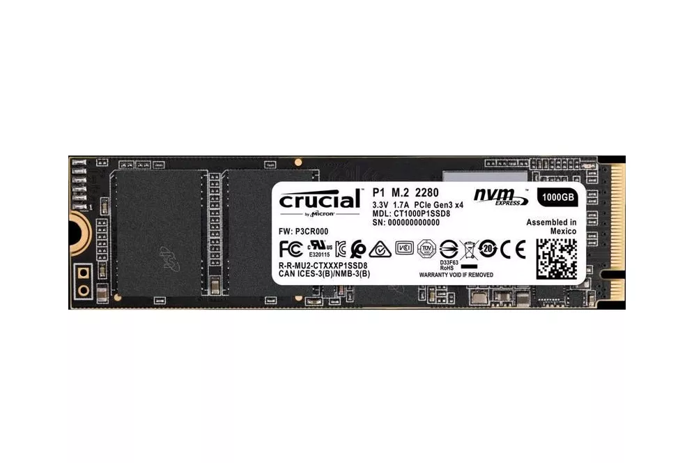 Disco duro SSD Crucial P1 1TB M.2 NVMe PCIe 3.0 x4