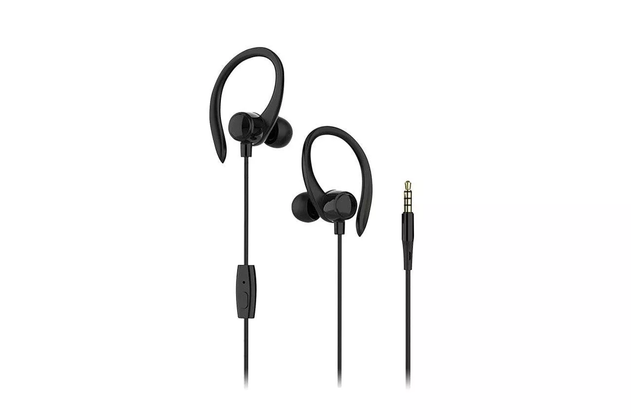 Auriculares Dam Electronics S07 con cable minijack para deporte, micr&oacute;fono y control, color negro