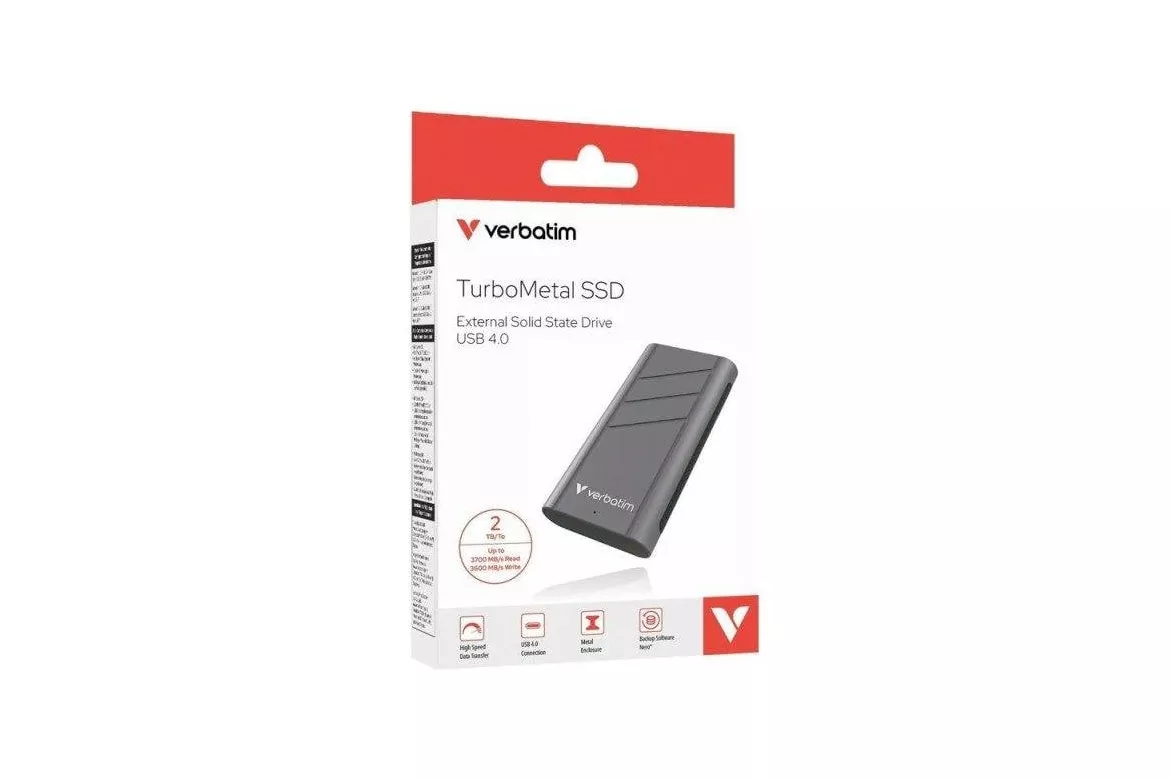 Disco Duro Verbatim TurboMetal SSD 2TB USB4 Gen 2x2 3700MB/s + Enfriamiento activo