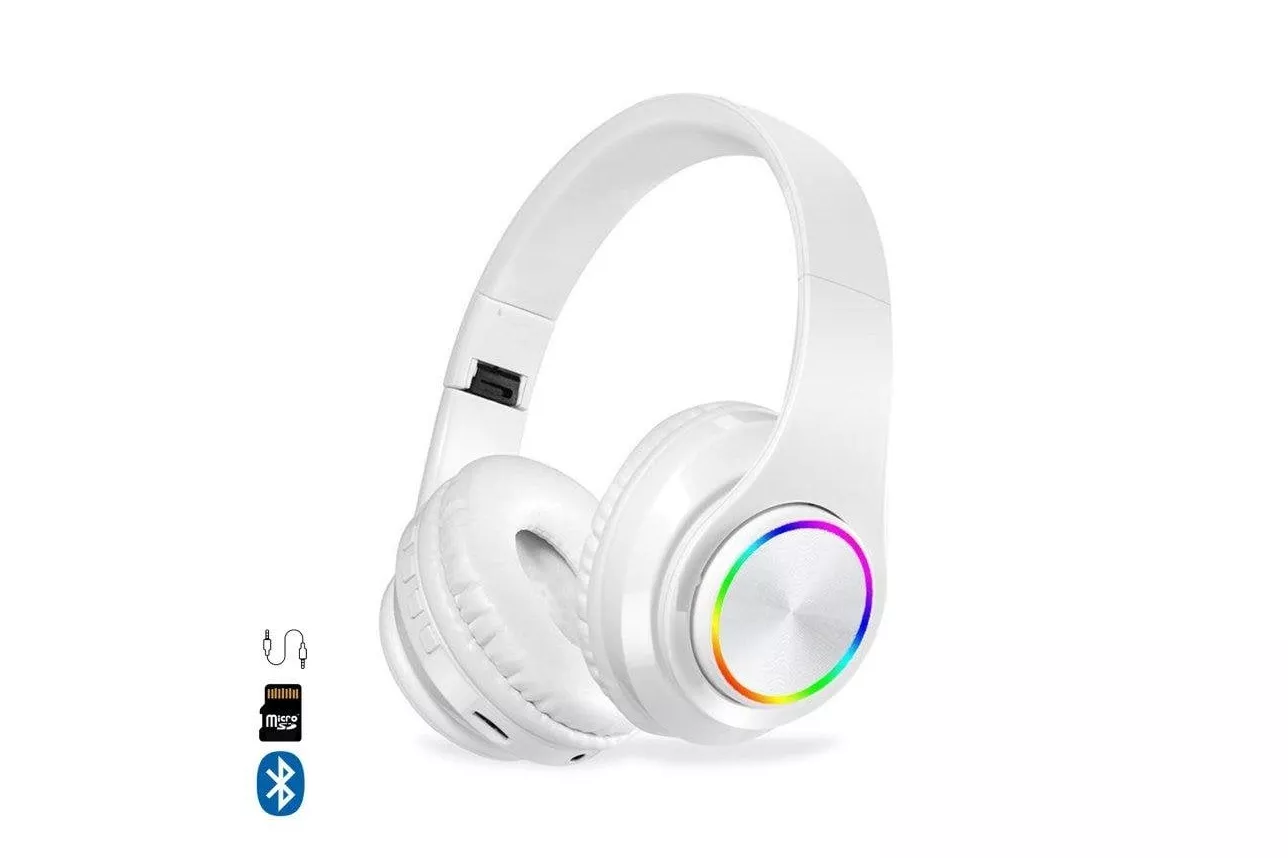 Auriculares inal&aacute;mbricos Dam Electronics B39UV Bluetooth 5.0 negros con luces RGB, lector Micro SD y autonom&iacute;a de 6 horas