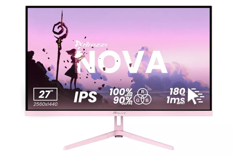 Monitor Arozzi Nova 27" Quad HD 180Hz IPS 1ms Altavoces Rosa