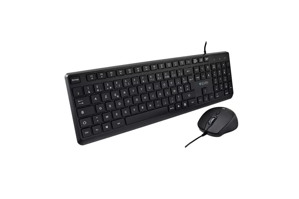 Teclado V7 CKU350ES de membrana completo con rat&oacute;n USB &oacute;ptico 2500 dpi negro