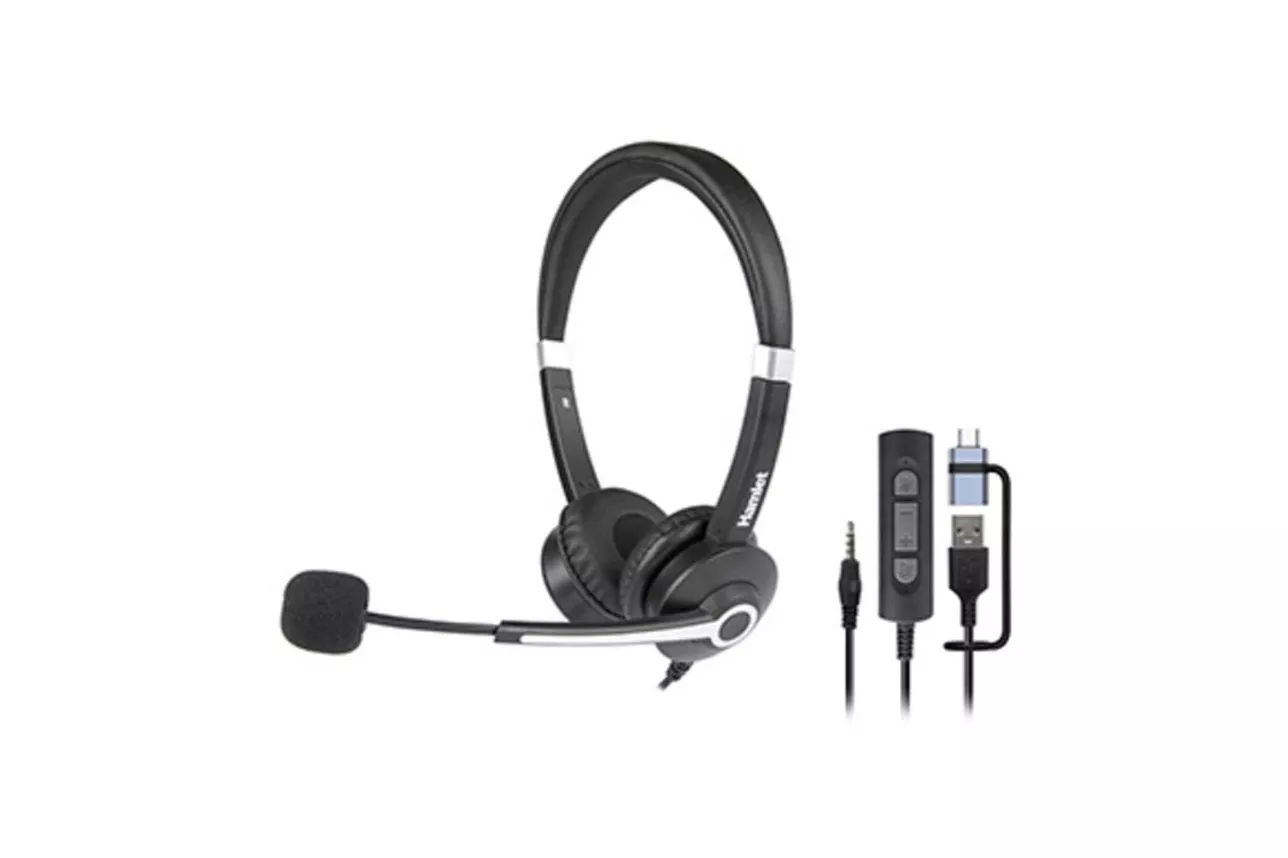Auriculares Hamlet HHEADM-UJX con cable USB-C y jack 3,5 mm para llamadas y m&uacute;sica negros