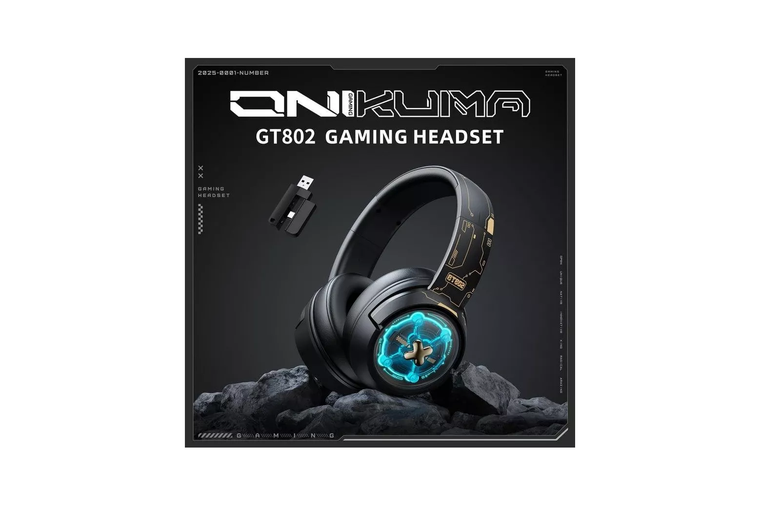Auriculares Onikuma GT802 inal&aacute;mbricos y con cable Bluetooth gaming con retroiluminaci&oacute;n negra