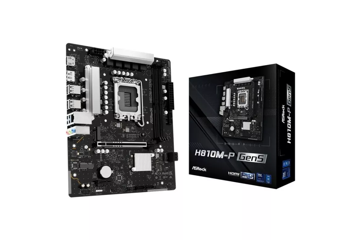 Placa Base AsRock H810M-P Gen5 Intel H810 LGA 1851 DDR5 Micro ATX Sin Wifi RGB