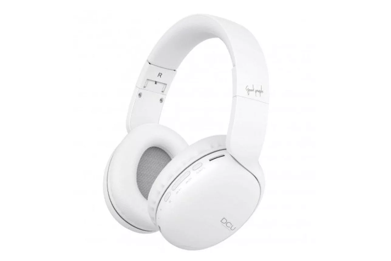 Auriculares DCU inal&aacute;mbricos Bluetooth v5.0 con micro SD, radio FM y cable jack blanco