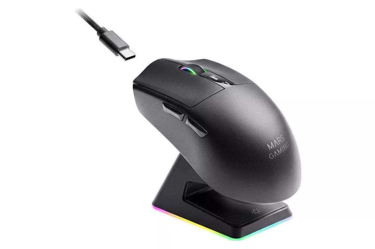 Rat&oacute;n Mars Gaming MMW-ELITE Inal&aacute;mbrico 20000 DPI Tri-Mode OLED Negro/Blanco