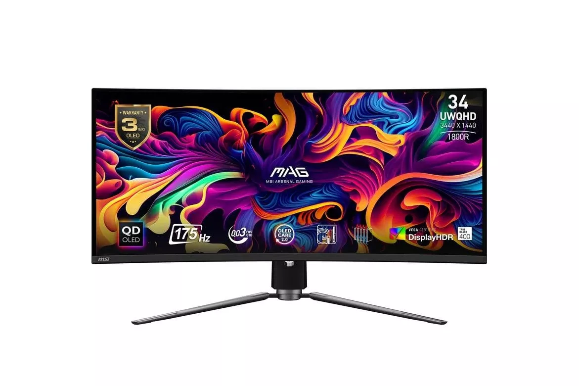 Monitor MSI MAG 341CQPDE 34" UltraWide Quad HD 175Hz QD-OLED Curvo HDR400 Ajuste de altura