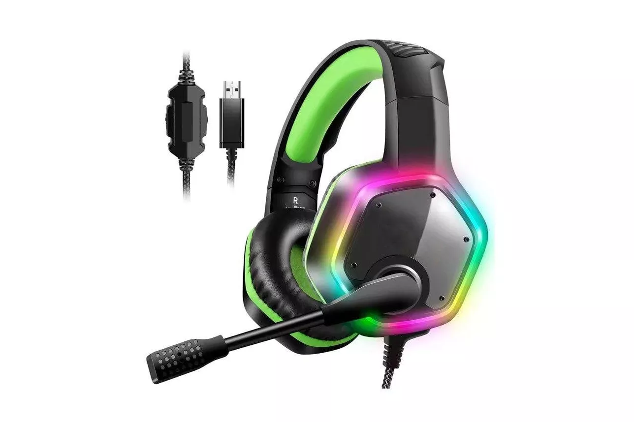 Auriculares Gaming Gen&eacute;ricos con Cable USB 7.1, Micr&oacute;fono Cancelaci&oacute;n de Ruido y RGB Verde