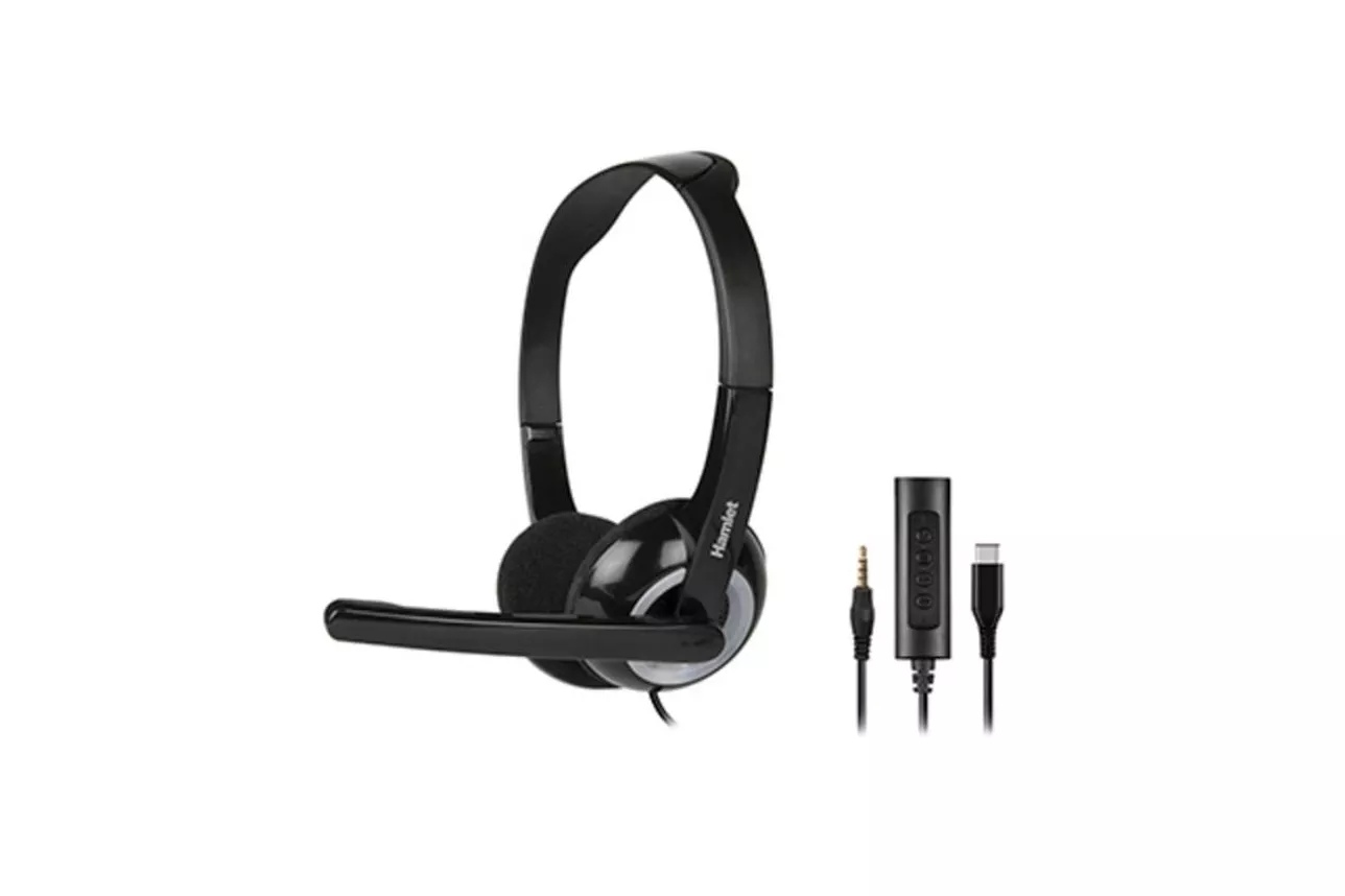 Auriculares Hamlet HHEADMUS-CJ con cable USB-C y jack, para oficina y call center, negros