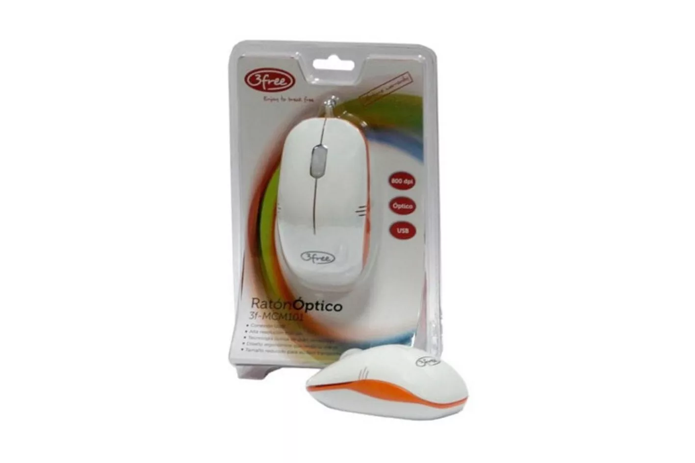 Rat&oacute;n 3free 3F-MCM101/WO USB Tipo A 800 DPI Blanco Naranja Mini Tama&ntilde;o