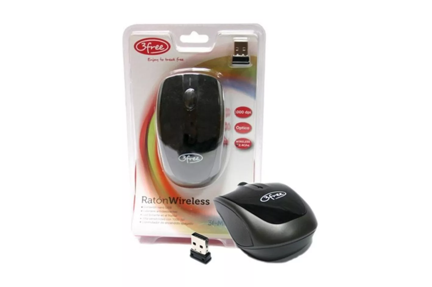 Rat&oacute;n 3free 3F-MCW401 RF inal&aacute;mbrico 1000 DPI Negro ergon&oacute;mico