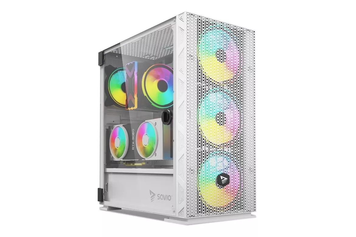 Caja PC Savio Raptor X1 ARGB Vidrio Templado Blanco Midi Tower