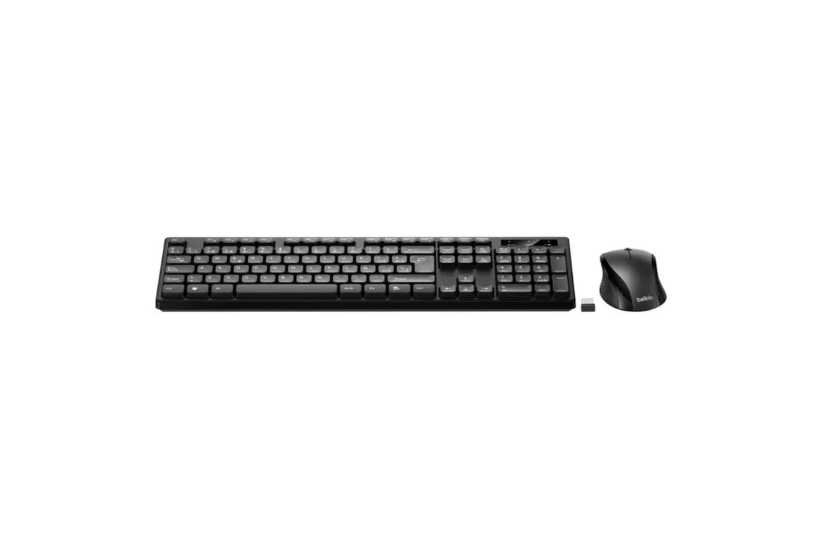 Teclado Belkin BBZ010SP inal&aacute;mbrico completo con rat&oacute;n ergon&oacute;mico y panel num&eacute;rico