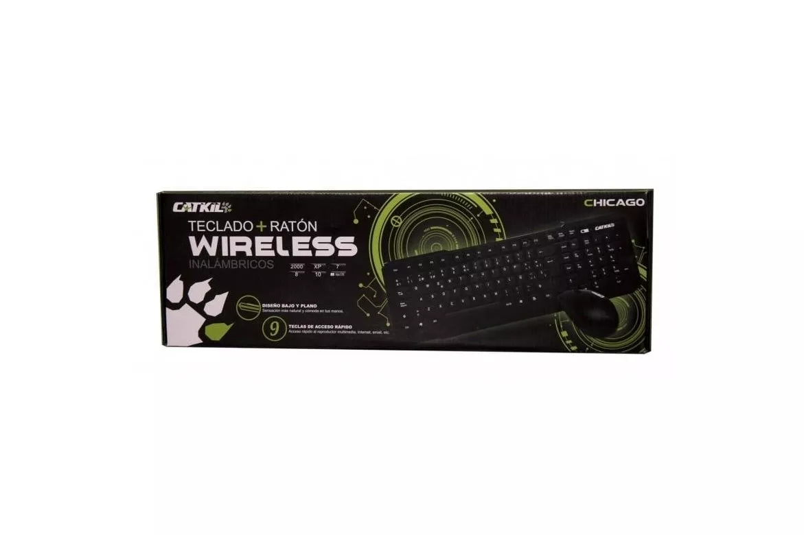 Teclado Catkil Wireless pack Chicago inal&aacute;mbrico completo con rat&oacute;n &oacute;ptico USB