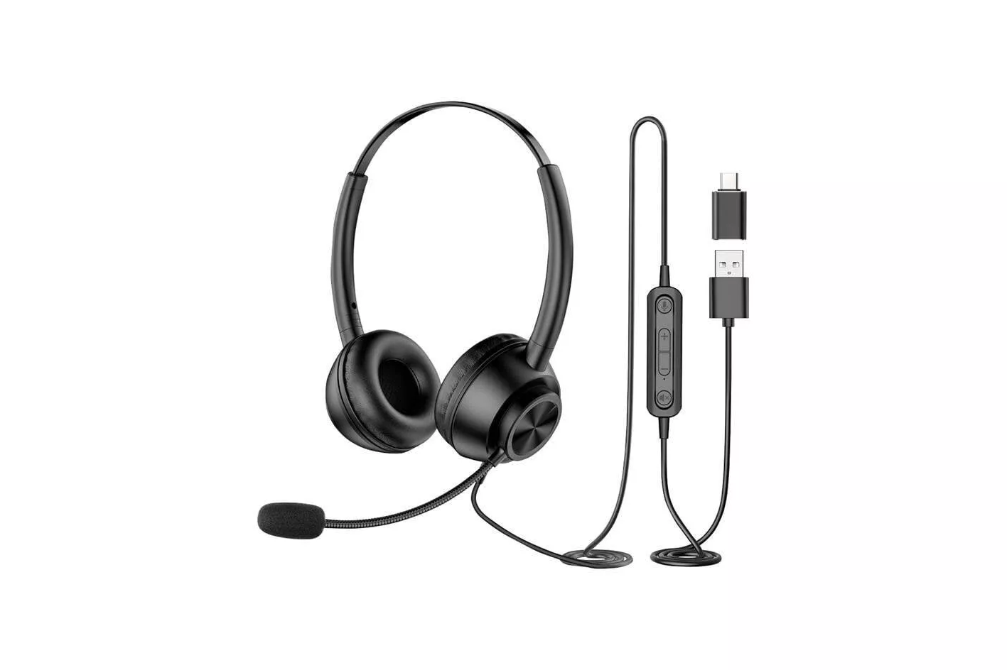 Auriculares New Bee H368 con cable USB-A y micr&oacute;fono flexible para oficina y teletrabajo negros