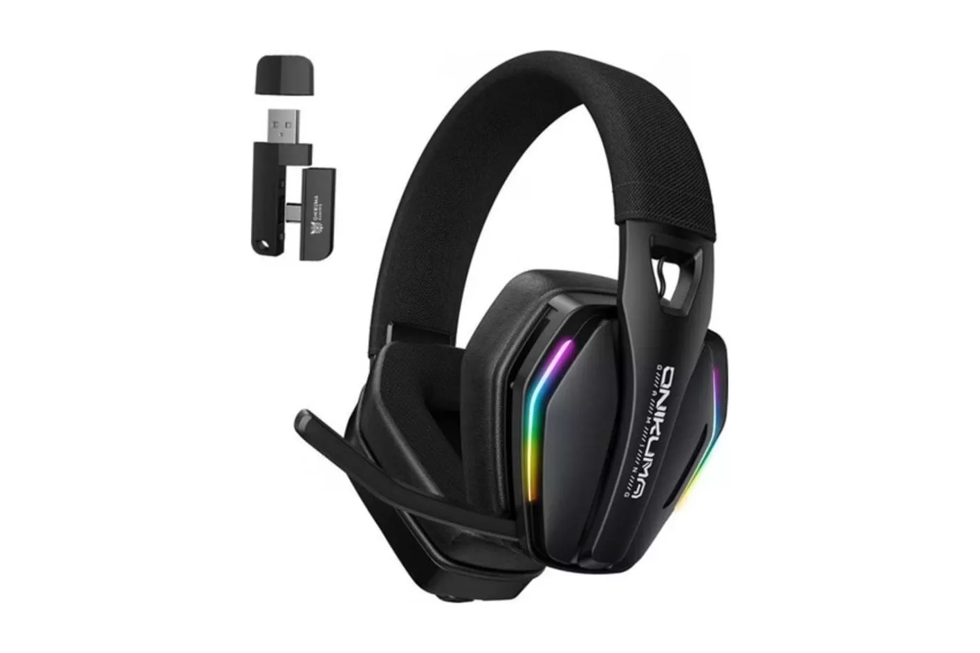 Auriculares Onikuma GT826 inal&aacute;mbricos Bluetooth y USB-C para gaming con micr&oacute;fono y RGB negro