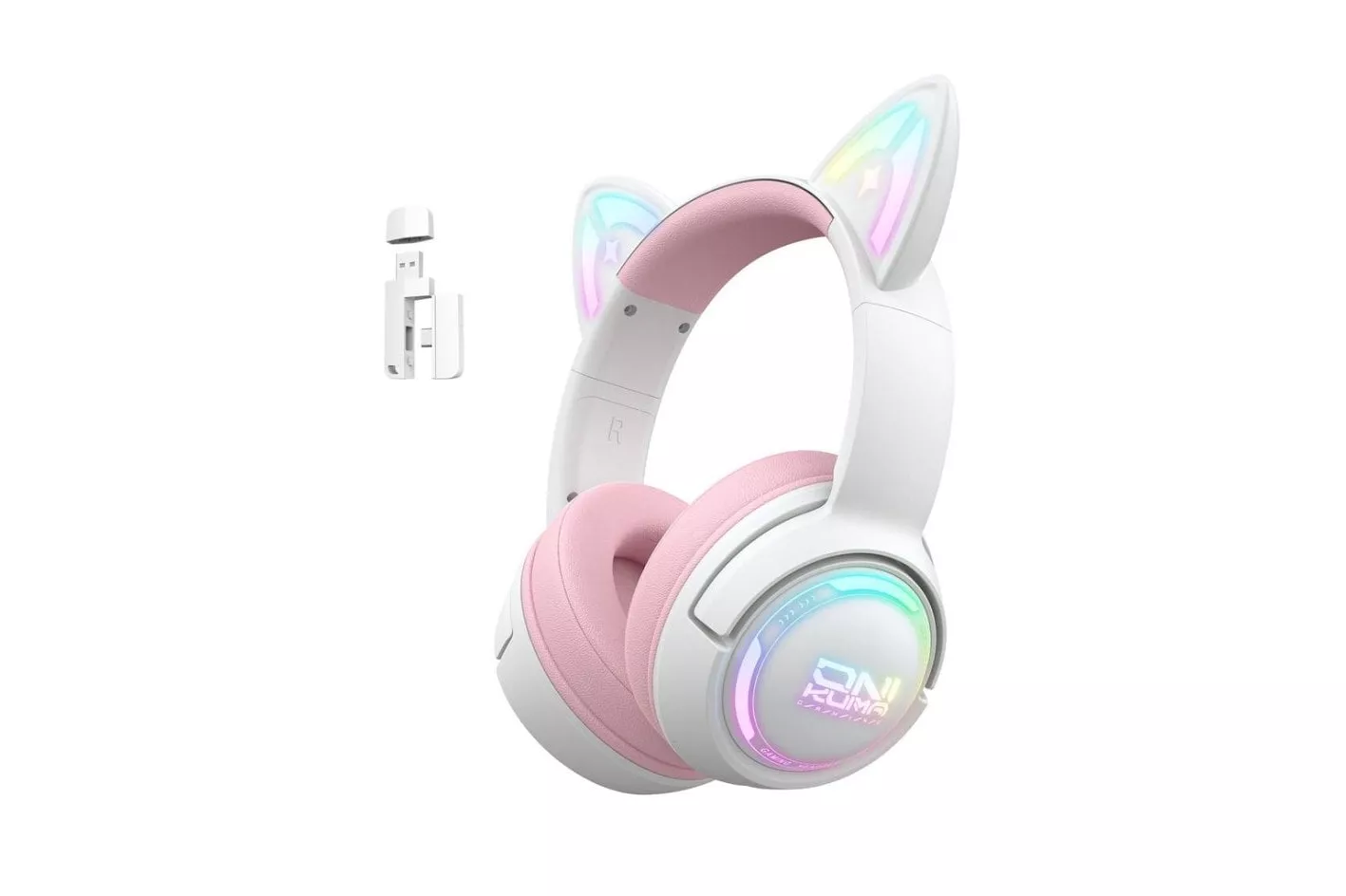 Auriculares ONIKUMA GT838 inal&aacute;mbricos Bluetooth gaming con micr&oacute;fono y RGB rosa y blanco