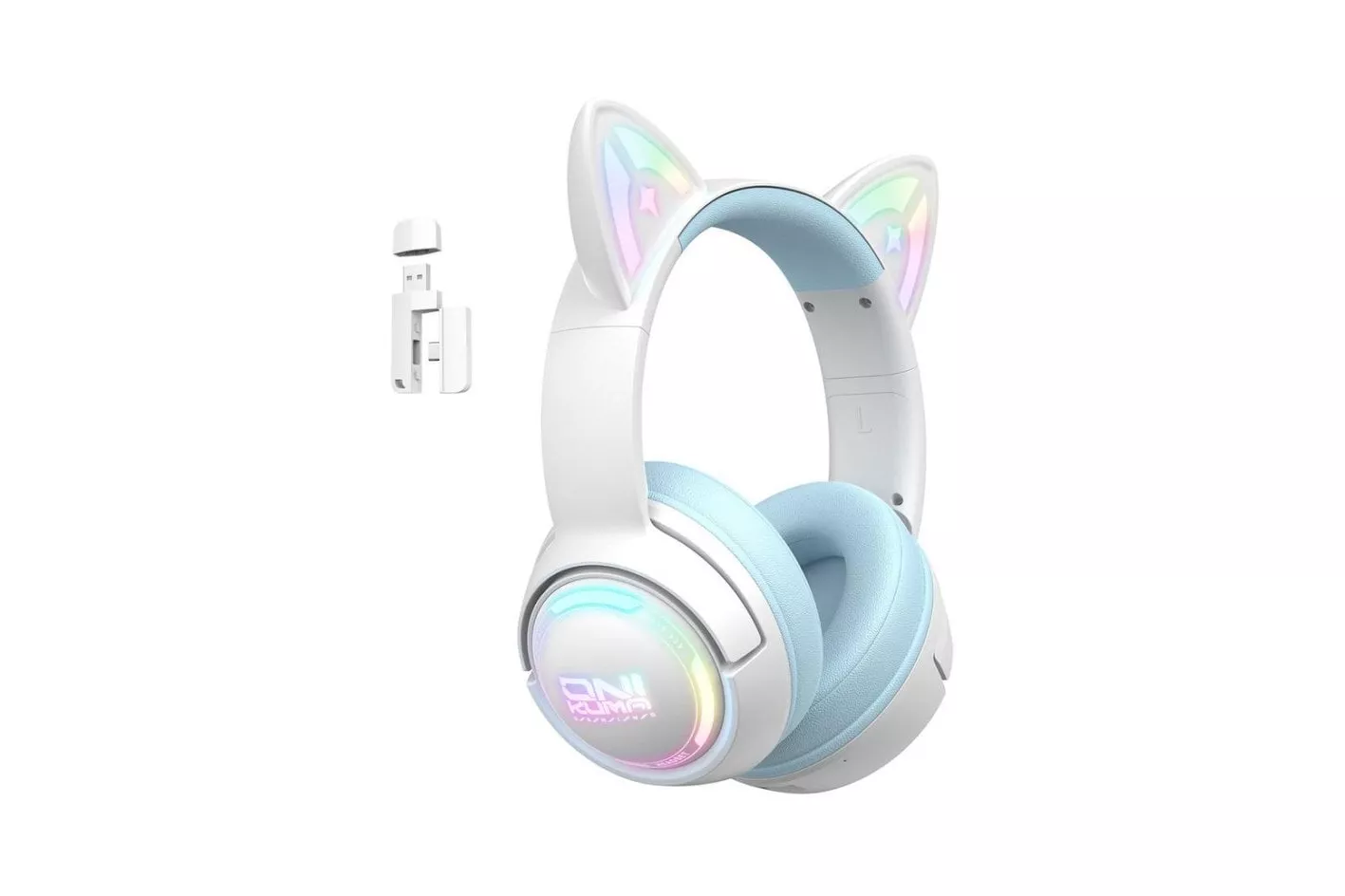 Auriculares ONIKUMA GT838 inal&aacute;mbricos Bluetooth gaming con micr&oacute;fono y RGB, blanco y azul