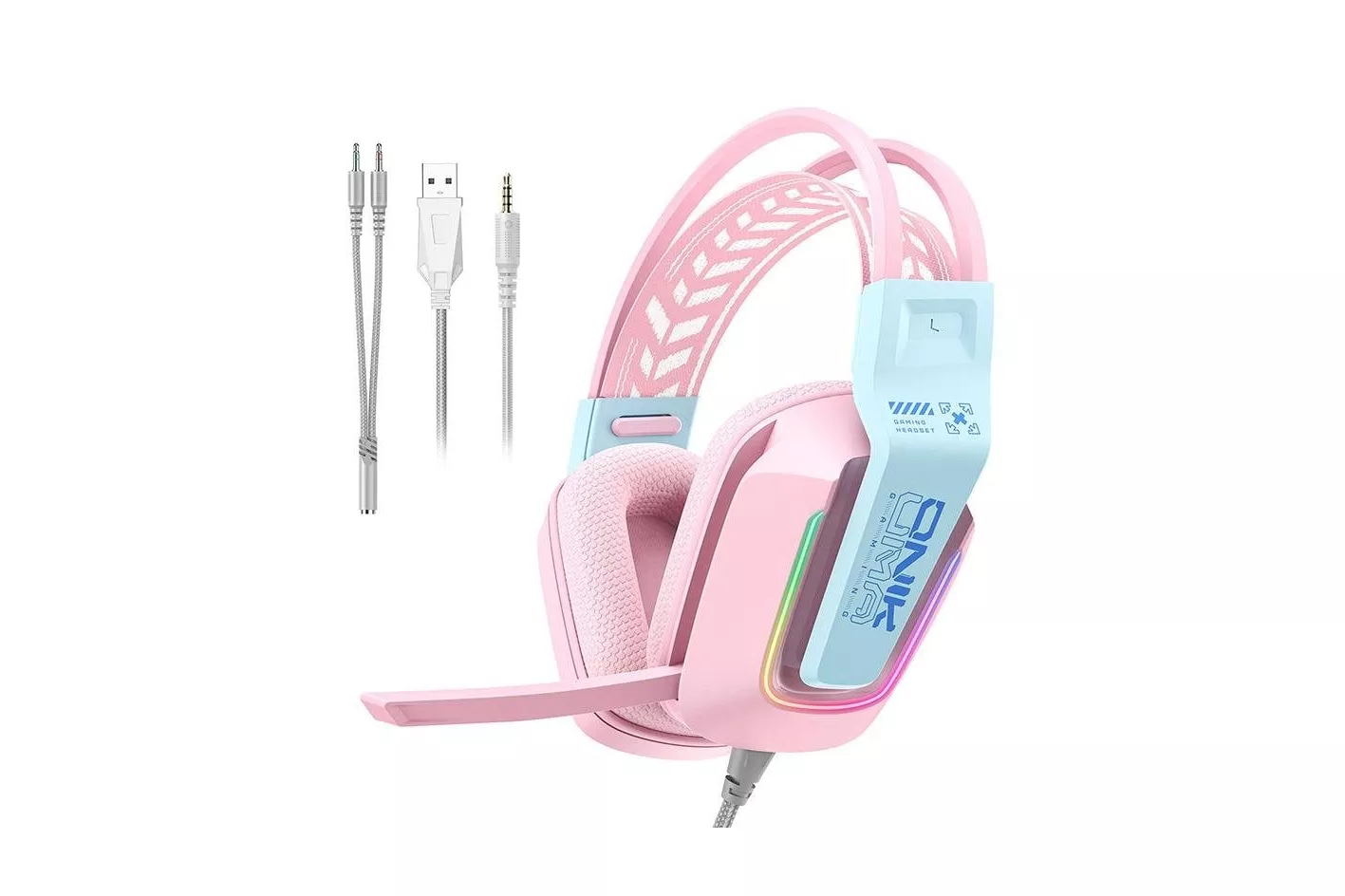 Auriculares ONIKUMA X13 con cable USB y jack 3.5mm para gaming, micr&oacute;fono y RGB, rosa