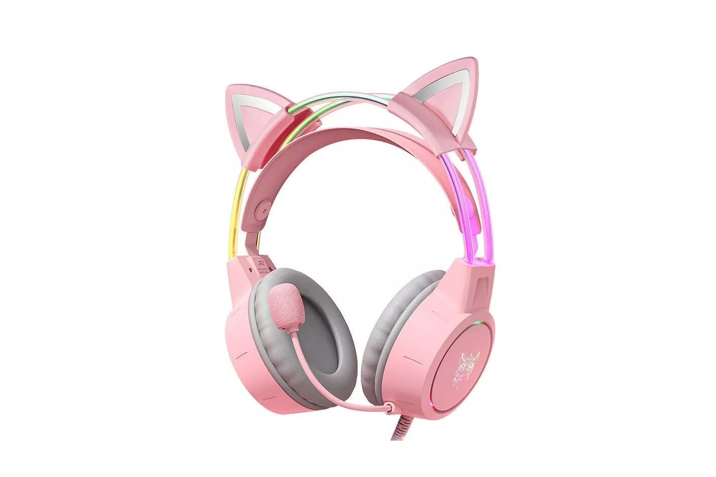 Auriculares ONIKUMA X15 PRO con cable USB y jack 3,5 mm para gaming rosa con orejas de gato