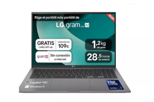 Port&aacute;til LG Gram AI 16Z90TL-G.AU85BN U7-258V 32GB 512GB 16" W11H