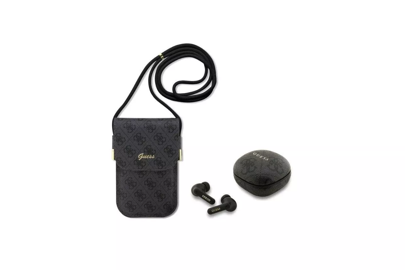 Auriculares Guess TWS inal&aacute;mbricos Bluetooth con bolso polipiel negro logo 4G para uso diario