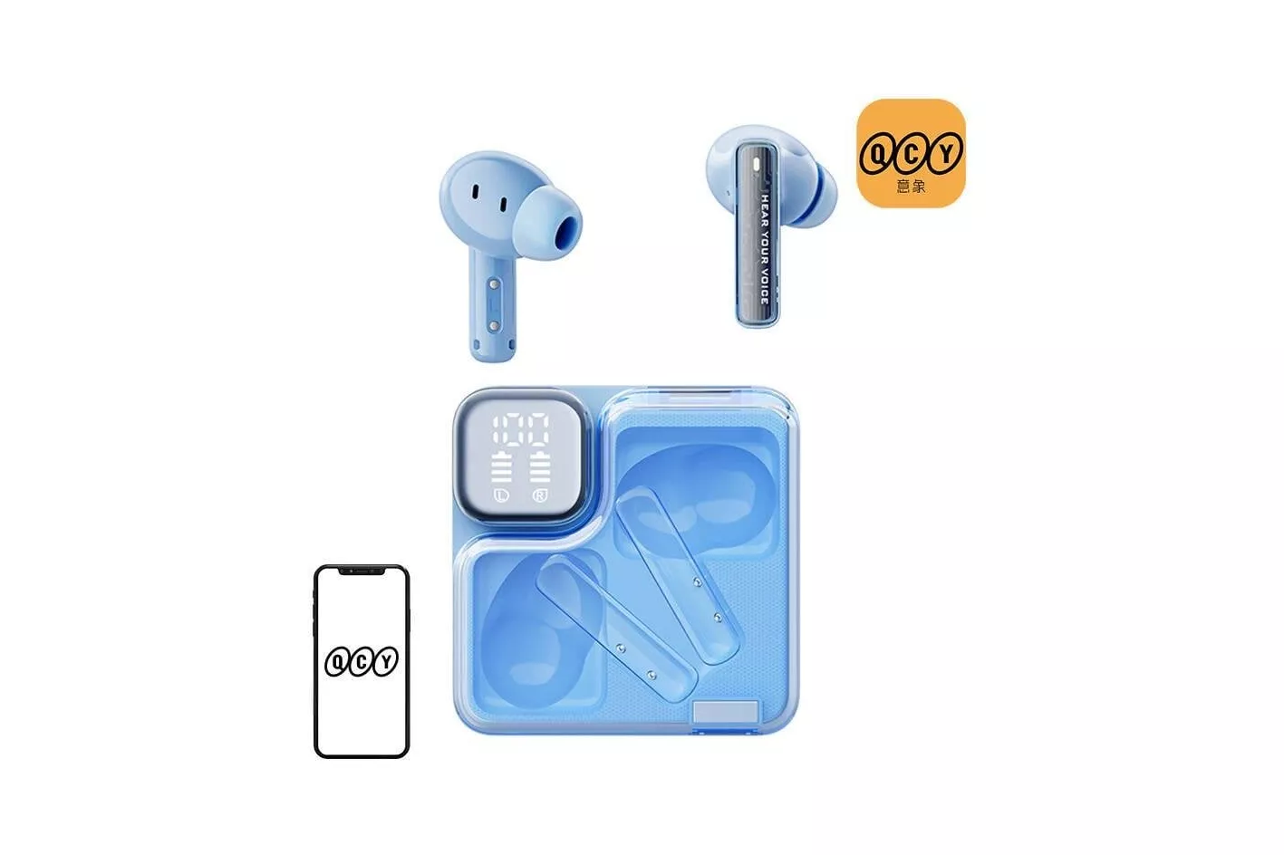 Auriculares QCY MeloBuds Neo T31 inal&aacute;mbricos Bluetooth 5.3 con micr&oacute;fono y carga r&aacute;pida azul
