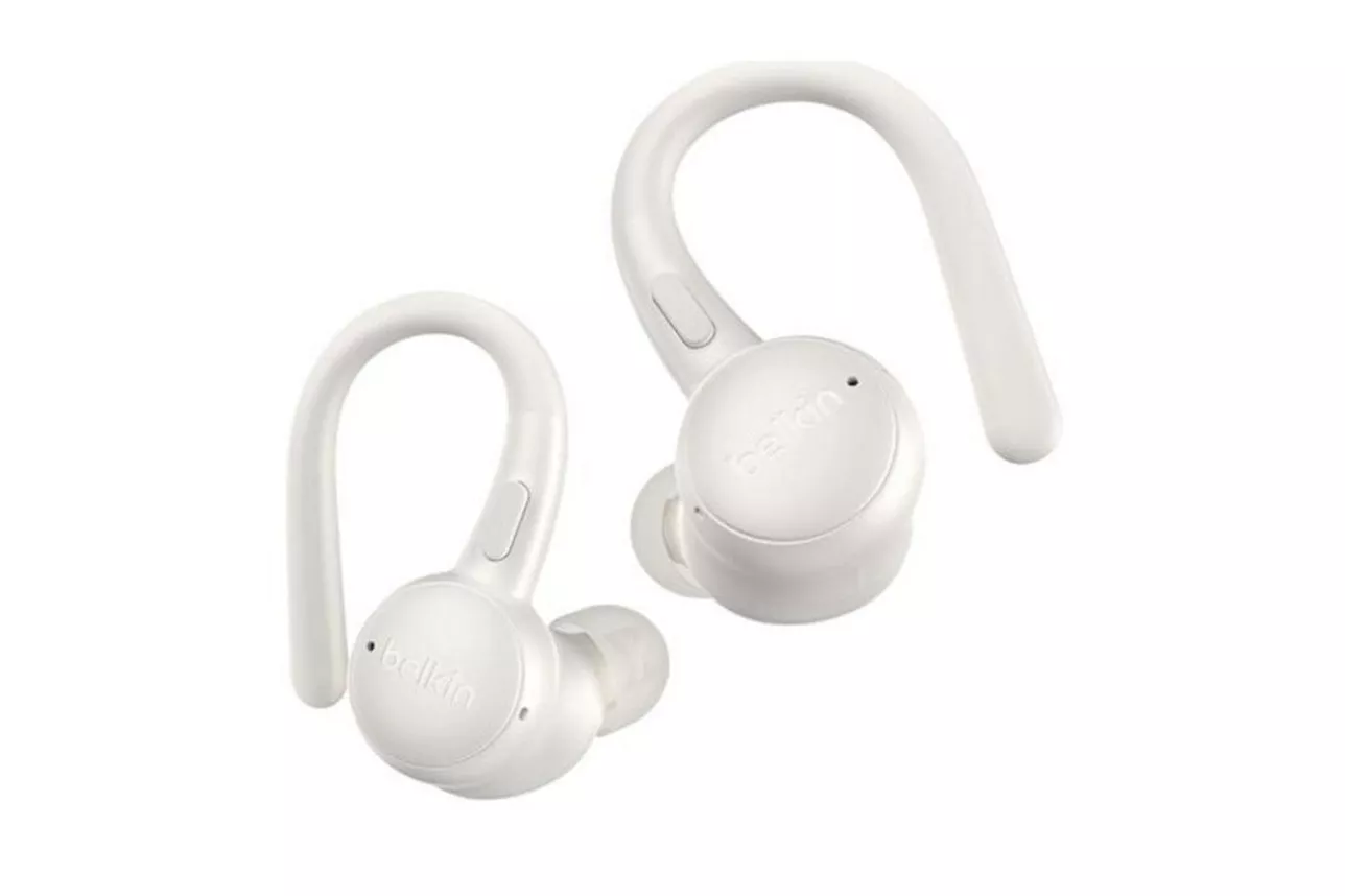 Auriculares Belkin SoundForm ActiveFit inal&aacute;mbricos y con cable Bluetooth, cancelaci&oacute;n activa de ruido, IP54, blancos