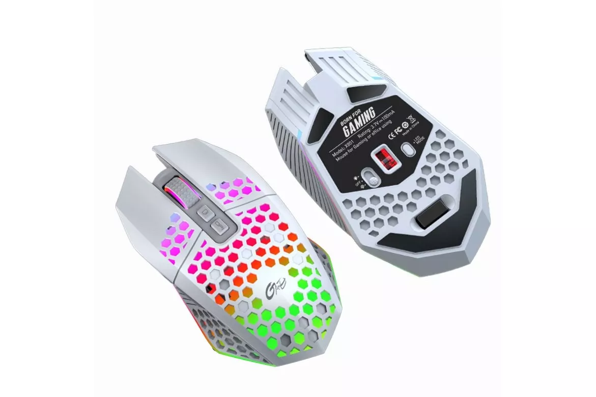 Kinsi AL-6307 Rat&oacute;n &Oacute;ptico Gaming Inal&aacute;mbrico RGB 1600DPI Esqueleto Blanco