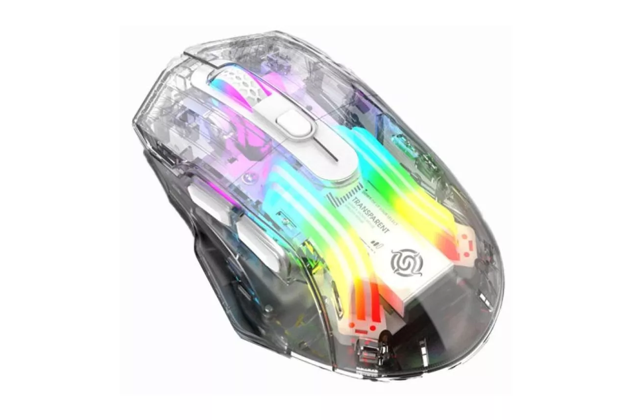 Kinsi BM530 Rat&oacute;n &Oacute;ptico Gaming Inal&aacute;mbrico RGB 3600DPI Transparente Blanco
